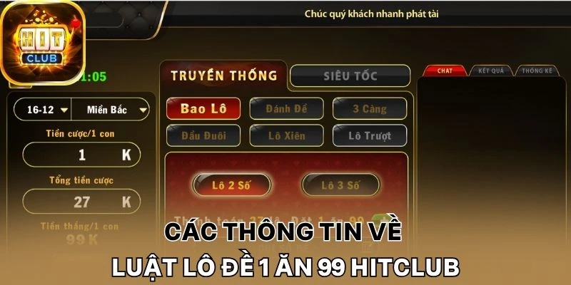 Các thông tin về luật lô đề 1 ăn 99 Hitclub