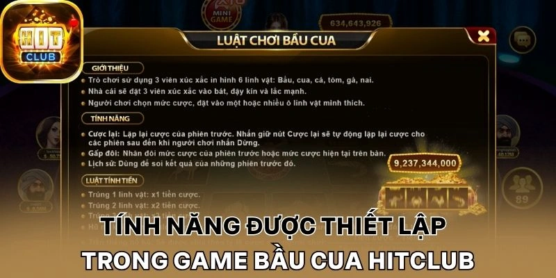 Tính năng được thiết lập trong game Bầu cua Hitclub 